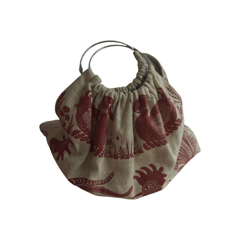 Vintage Rooster Bird Tapestry Ring Handle Bag Removable Cream Red Large - Picture 6 of 16